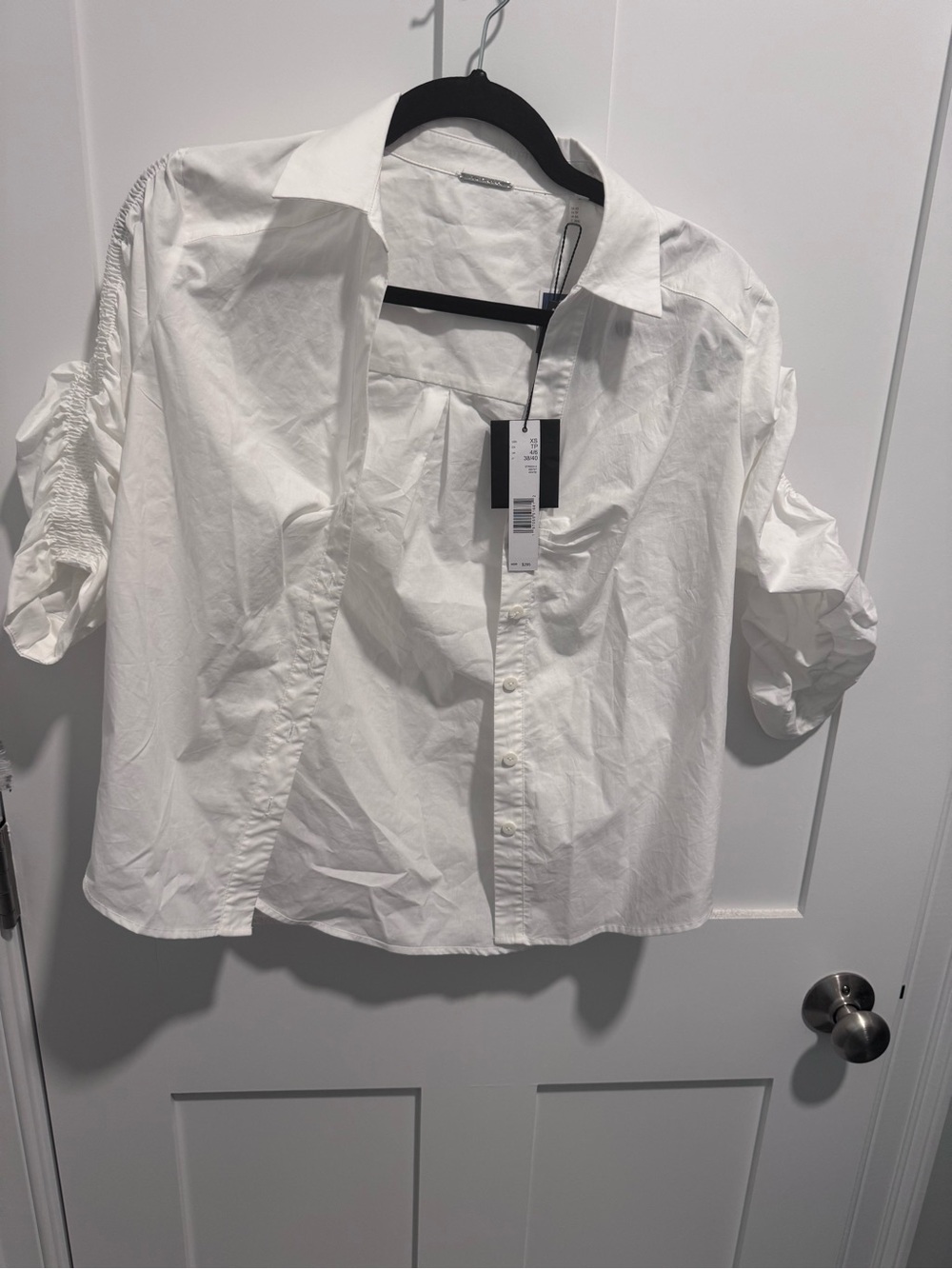 Elie Tahari White Button-Front Shirt with Ruched Sleeves